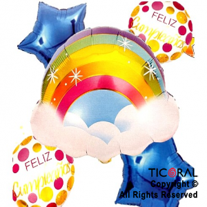 SET DE GLOBOS METALIZADO F/C ARCO IRIS ESTRELLA AZUL 5 UNIDADES X 1